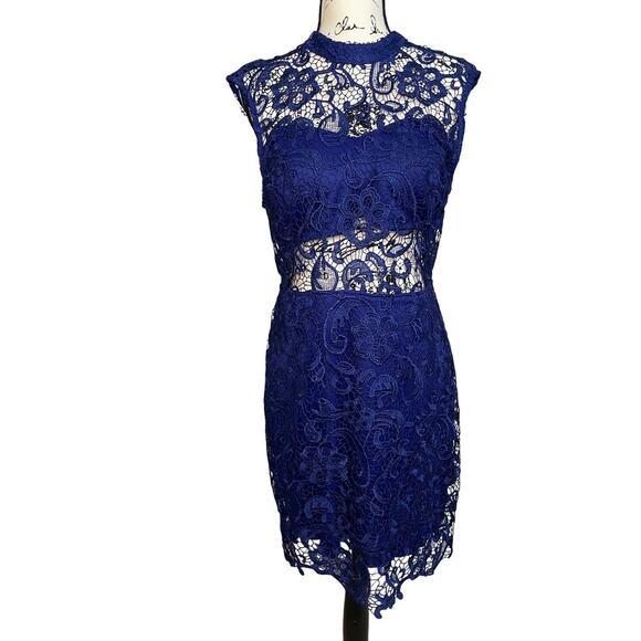 B Darlin Mock Neck Illusion Lace Bodycon Dress Juniors 13/14 Women’s Large - Picture 2 of 16
